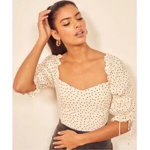 Reformation White Polka Dot Nina Top